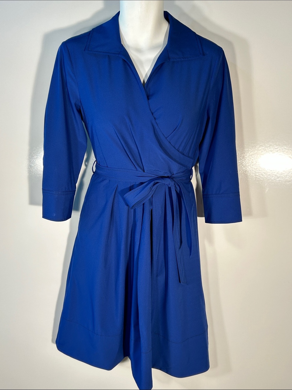Calvin Klein SZ 10 Cobalt Blue Wrap Dress Career Old $ Chic Minimalist Parisian